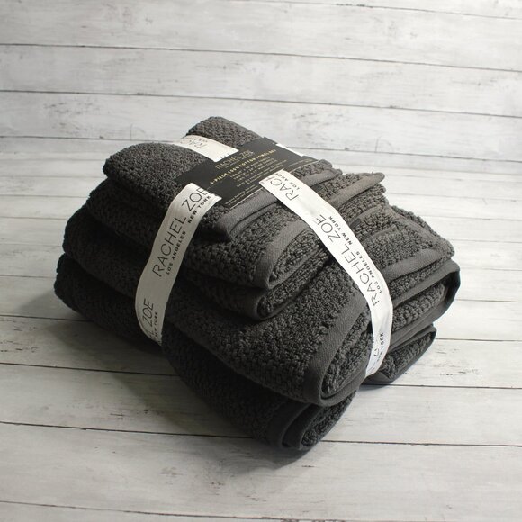 Rachel Zoe Bath Towel Set 100% Cotton Gray Bath Hand Washcloth 6 Piece - Picture 1 of 6